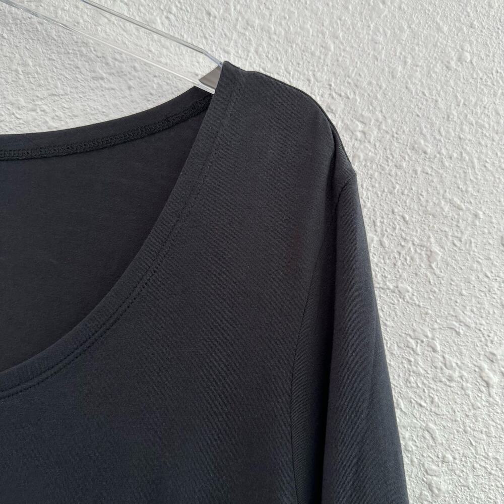 Garnet Hill Midi Dress Large Black Easy Knit Scoop‎ Neck Organic Pima Cotton - Picture 4 of 9